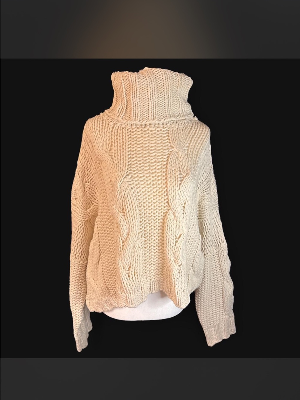 12th Tribe Chunky Cable Knit Turtleneck Sweater - Cream